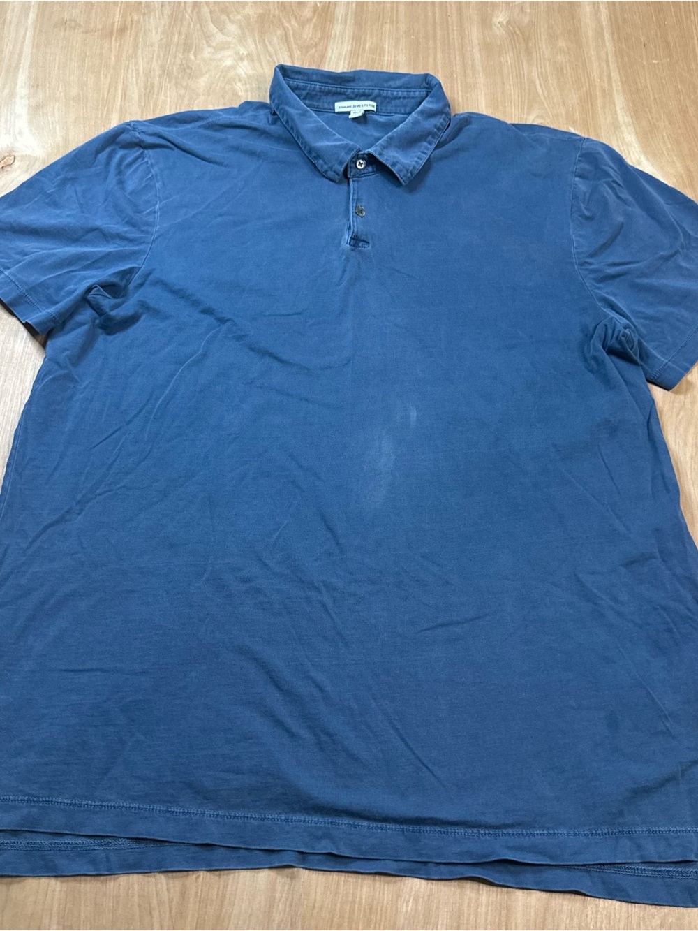 James Perse Standard Mens Blue Solid Short Sleeve Collared Button Polo Size 5